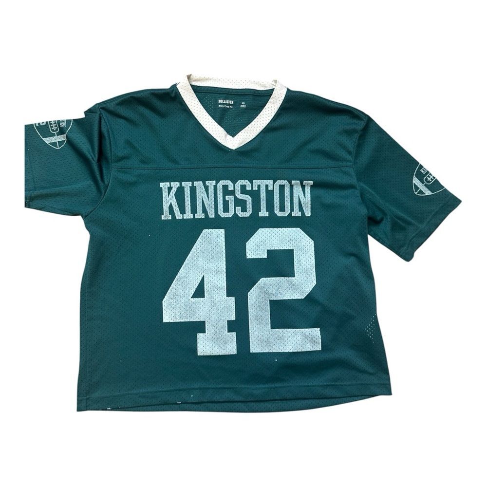 Hollister Kingston 42 Boxy Crop Mesh Football Jersey Green XS - Picture 2 of 6